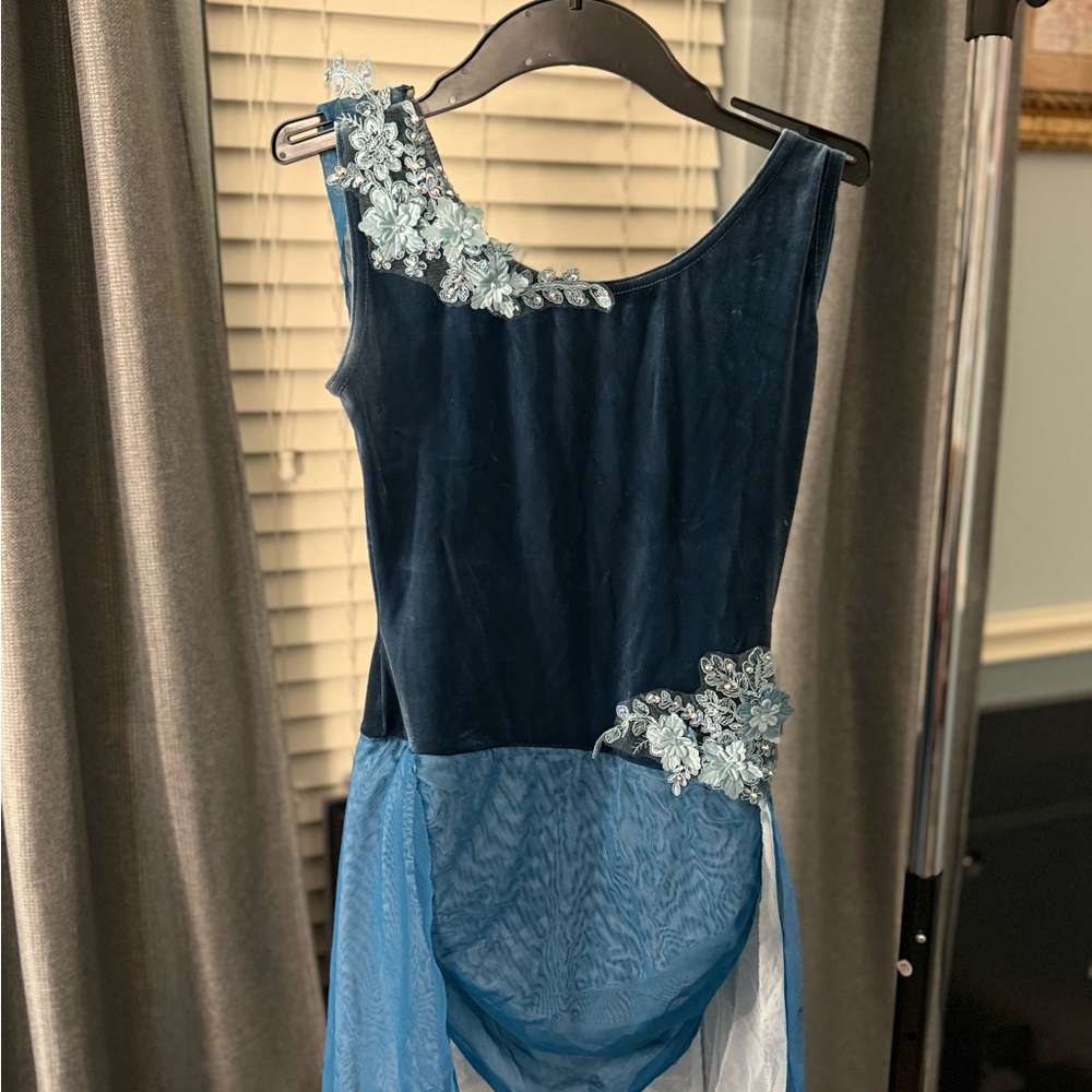 DARK BLUE/BLUE FLORAL BALLET/ LYRICAL COSTUME (NO HEADPIECE)